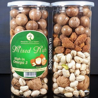 Mixed nuts 4 loại hạt dinh dưỡng macca, óc chó, hạnh nhân, hat dẻ cười chưa tách vỏ