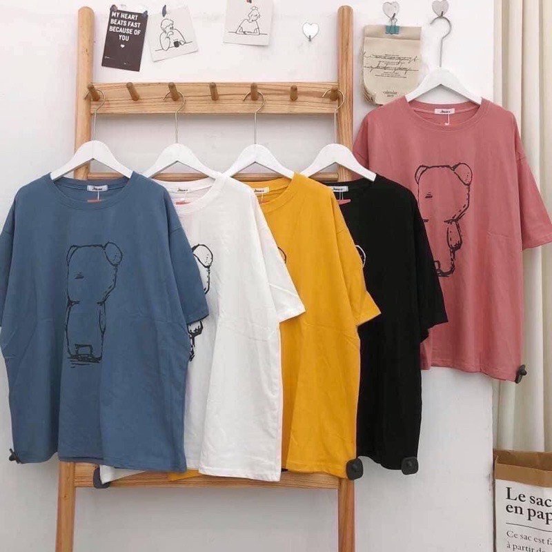 Áo phông nữ, Áo thun tay lỡ form rộng, áo thun in hình gấu cô đơn gấu teddy dễ thương size dưới 60kg