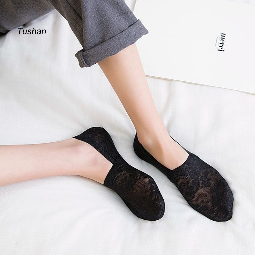 TUSH Fashion Summer Women Anti-skid Sheer Floral Lace Invisible No Show Boat Socks | BigBuy360 - bigbuy360.vn