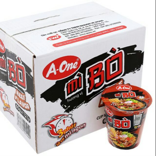 Thùng mì ly A-One thịt Bò (12 ly)