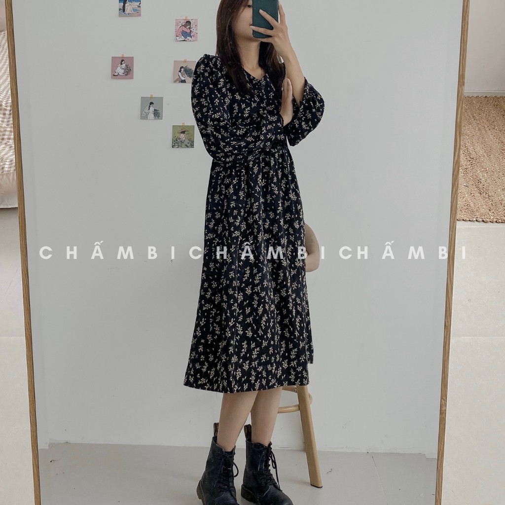 Đầm Babydoll Hoa Nhí Dài Tay Cúc Ngực Cổ V Freesize<53kg - V.046 | BigBuy360 - bigbuy360.vn