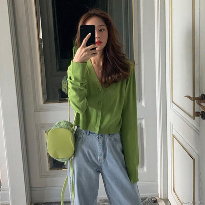 [Baywellfashion]Áo khoác Cardigan dệt kim phối nút thiết kế cổ chữ V thanh lịch | BigBuy360 - bigbuy360.vn