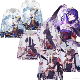 Áo hoodie tay dài in hình anime Hutao Akaya Raiden