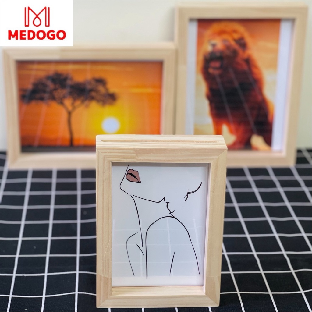 Khung ảnh gỗ MEDOGO để bàn độ dày 4cm, gỗ thông nhập khẩu trang trí nhà cửa phong cách hiện đại