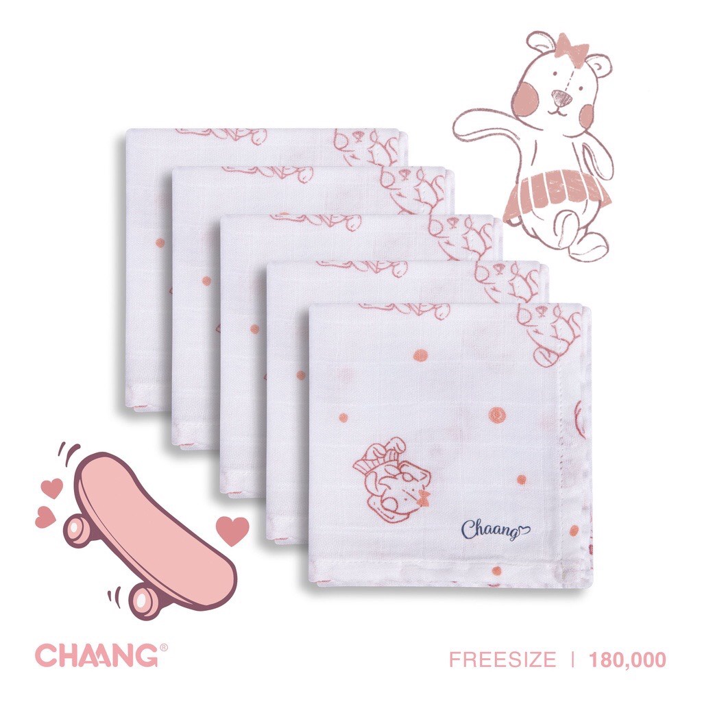 Chaang Set 5 chiếc khăn sữa xô cho bé kích thước 25x25 Chaang SS2022D06