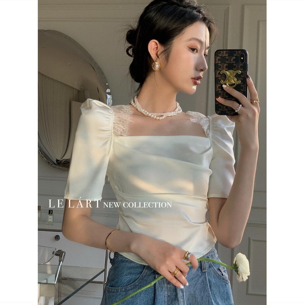 Áo Sơ Mi Chiffon Tay Phồng Xếp Ly Ôm Dáng Phong Cách Hàn Quốc Mới