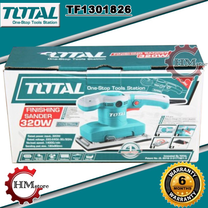 [TOTAL C/hãng] Máy chà rung nhám chữ nhật TOTAL TF1301826 320w - Chà nhám gỗ bảo hành 6 tháng