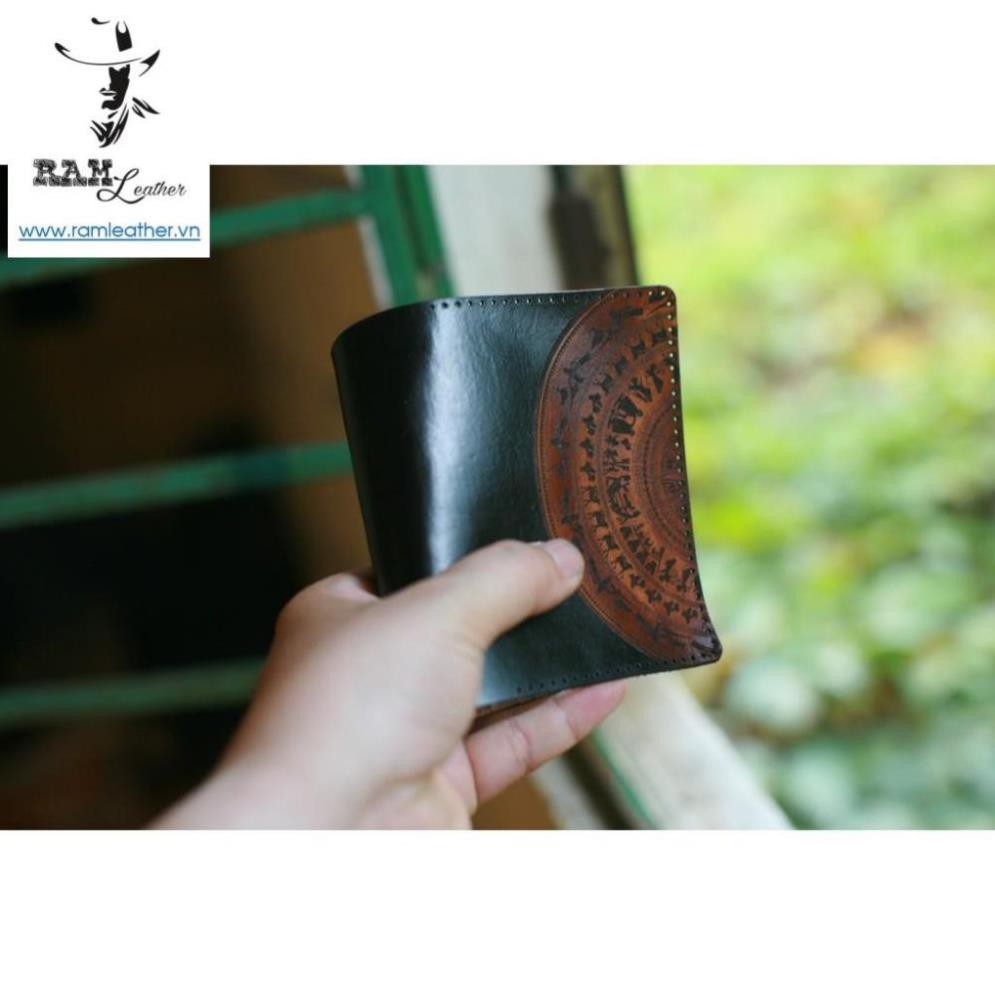 VÍ RAM TRỐNG ĐỒNG ĐEN TUYỀN DÁNG ĐỨNG (DA BÒ THUỘC THẢO MỘC) - MỆNH THỦY VÀ MỆNH MỘC . *