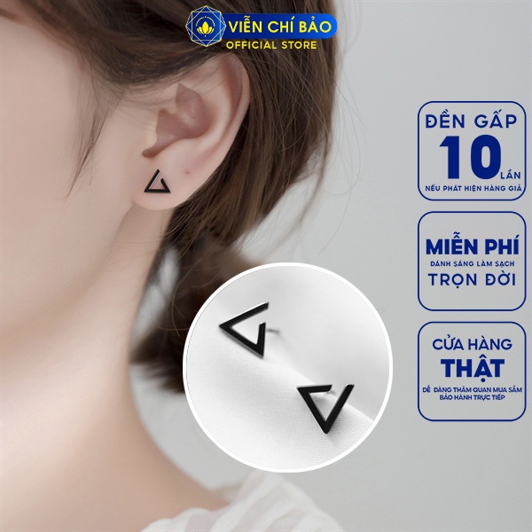 Bông tai bạc nữ tam giác đen chất liệu bạc 925 thời trang phụ kiện trang sức nữ Viễn Chí Bảo E046x