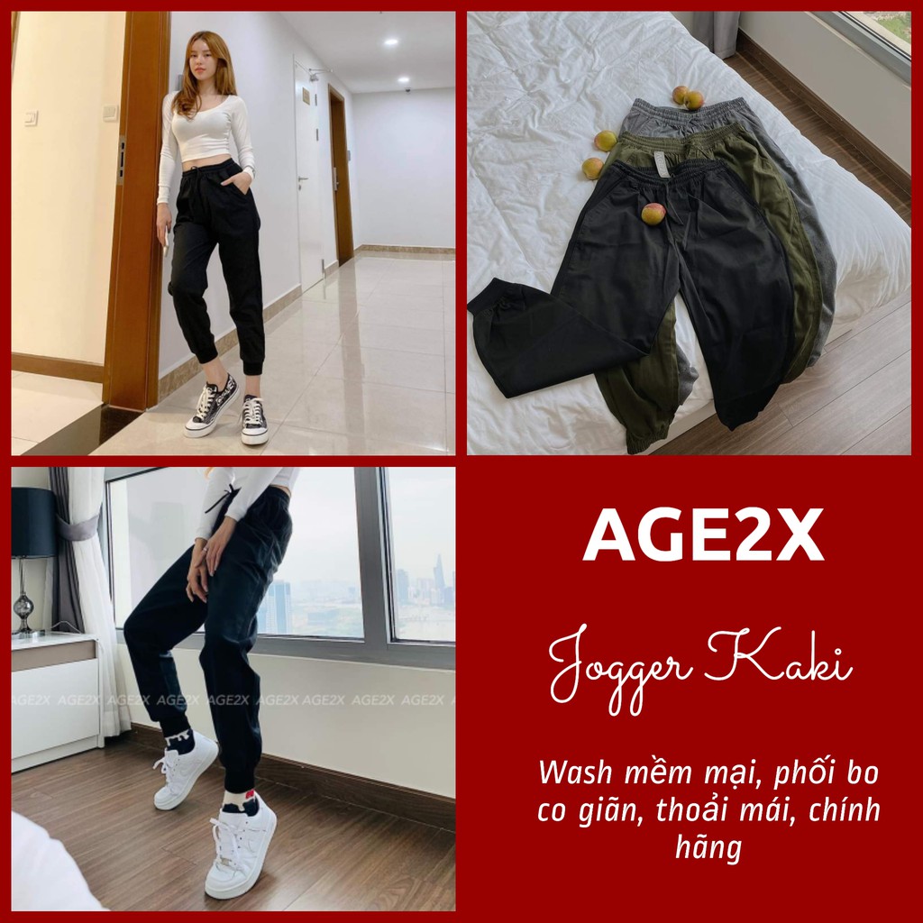 Quần kaki nữ, quần jogger nữ, phối sọc co giãn, wash mềm mịn, mau khô hàng AGE2X - ẢNH THẬT MÀU ĐEN