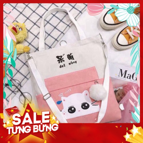 [FREE SHIP]  Túi Tote Thời Trang Dễ Thương - Mèo mắt to - Q.ỉn Store - Q.ỉn Store