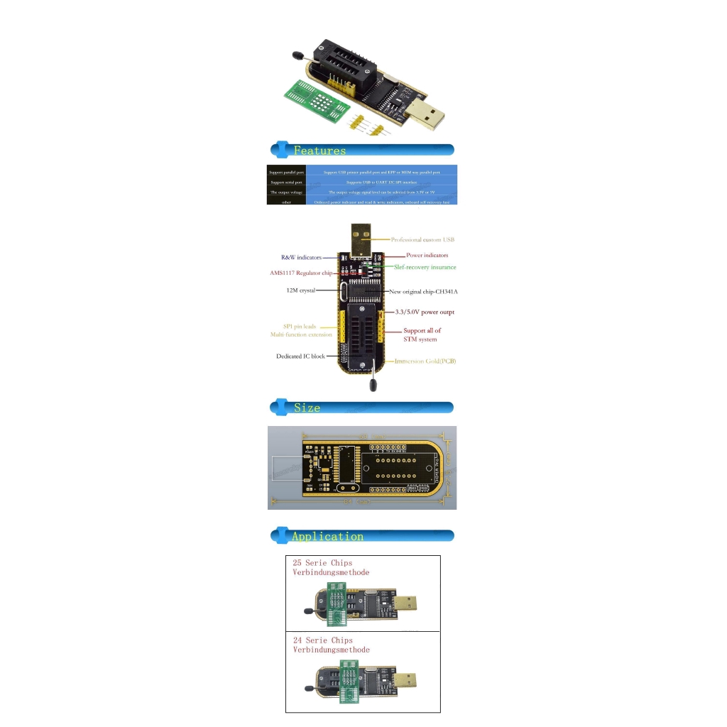 Mô đun CH341A 24 25 Series EEPROM Flash BIOS USB + kẹp SOIC8 SOP8 cho EEPROM 93CXX / 25CXX / 24CXX