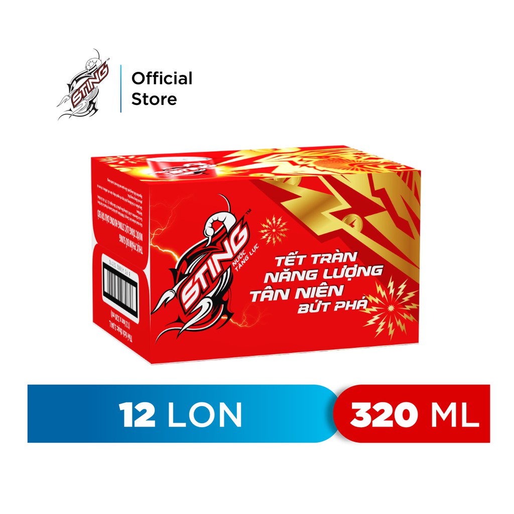 Thùng 12 Lon Nước Tăng Lực Sting Dâu (320ml/lon) - Phiên Bản Tết