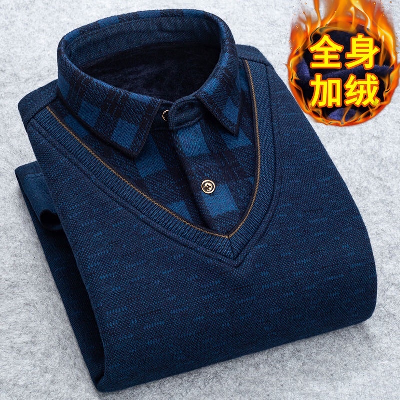 Áo ghi lê len lót lông phối sơ mi kẻ dành cho các bố các anh