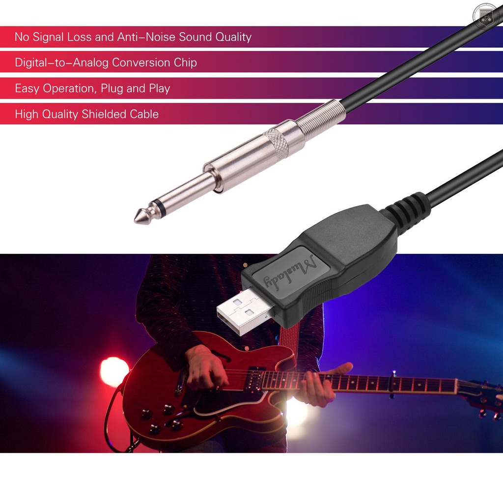 Dây Cáp Chuyển Đổi Âm Thanh Đàn Guitar Muslady Usb Male Sang 6.35mm Mono Male Dài 3m Đen