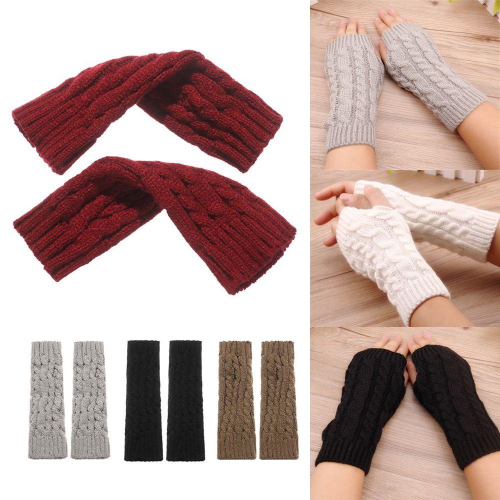 Găng Tay Dệt Kim Dày Dặn Co Giãn Giữ Ấm Cho Nữ