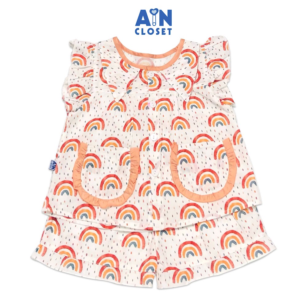 Bộ quần áo ngắn bé gái họa tiết Cầu vồng viền cam cotton - AICDBGQBYS94 - AIN Closet