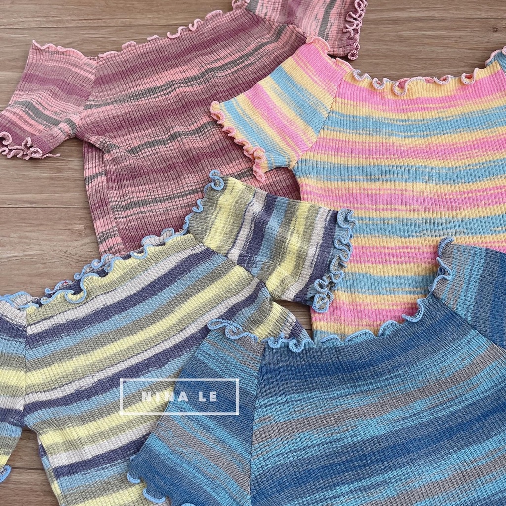 Áo len kẻ trễ vai hàng QC cho nữ