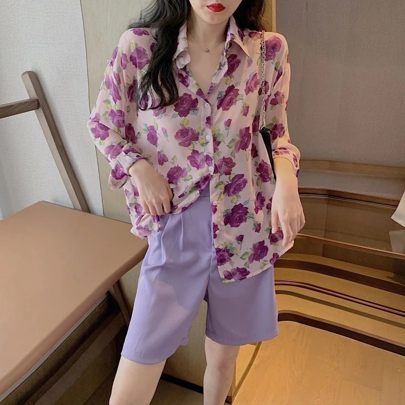 Áo Sơ Mi chiffon Tay Dài Họa Tiết Hoa Hồng Vàng Thời Trang Phong Cách retro Cho Nữ