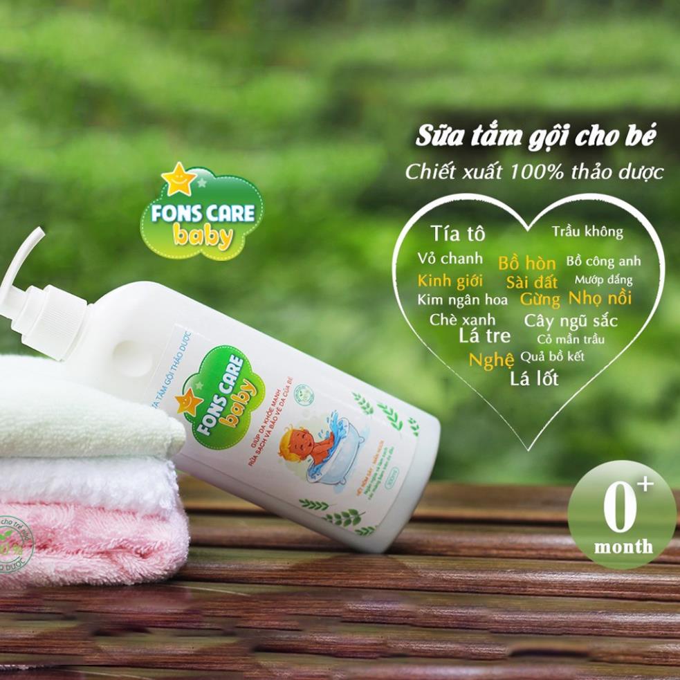 Sữa tắm thảo dược cho bé Fons Care Baby tắm gội cho trẻ sơ sinh sạch hết rôm sảy mẩn ngứa hăm tã Chai 300ml LAFON ST 01