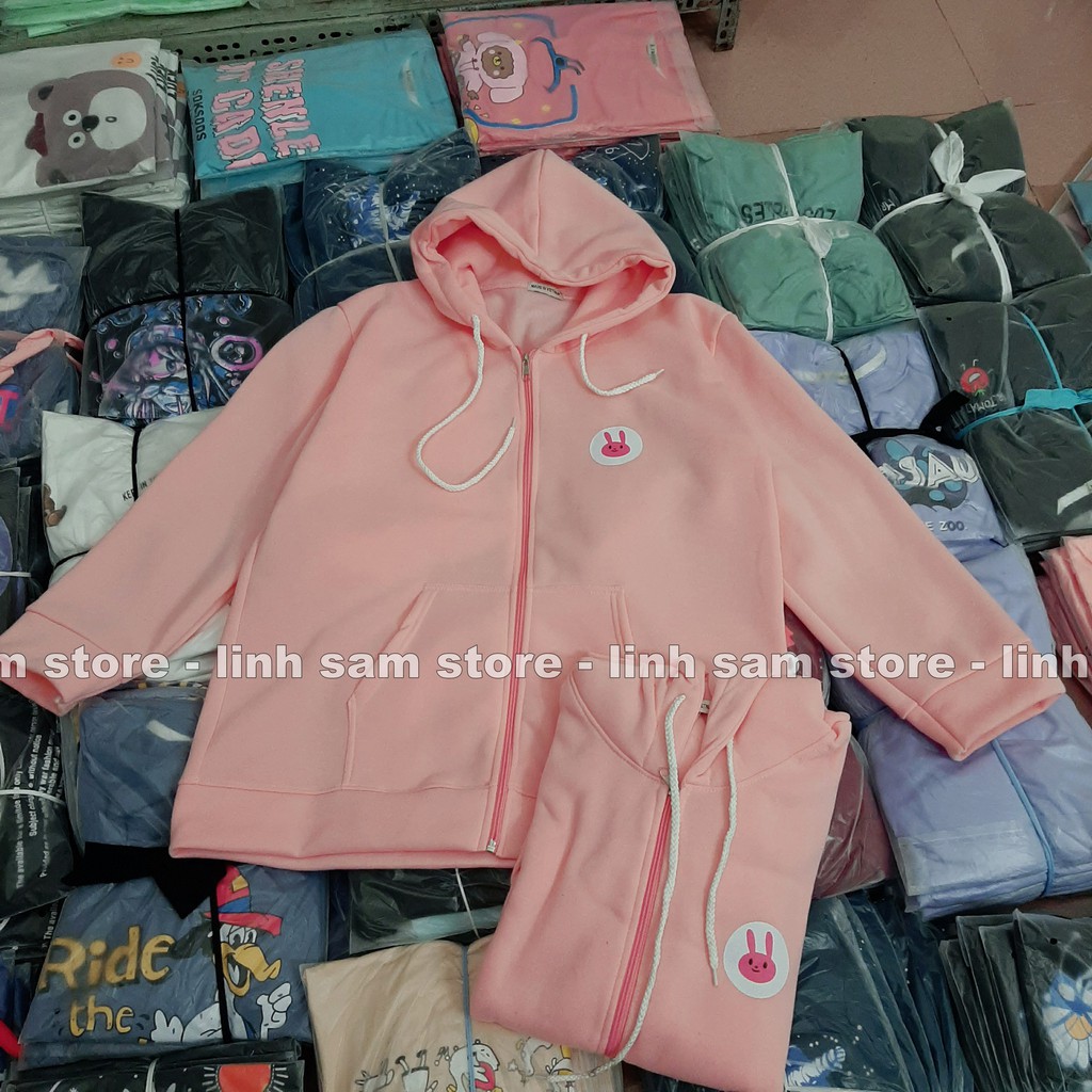 Áo khoác nỉ có mũ - ÁO HOODIE KHÓA KÉO freesize form rộng nam nữ unisex mặc cặp - couple in HÌNH ĐẦU THỎ HỒNG