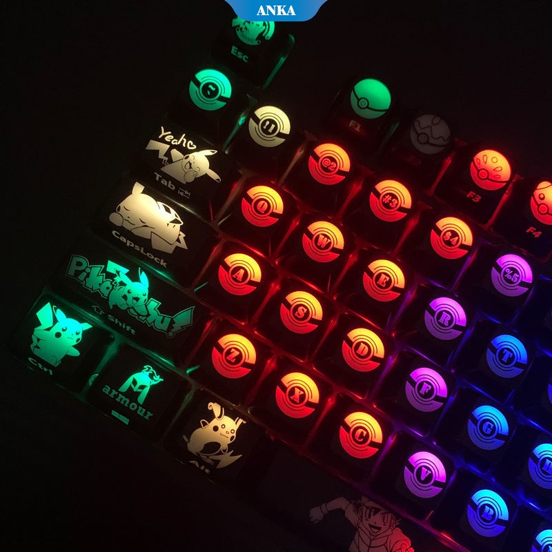 Pokémon Pikachu theme backlit mechanical keyboard PBT sublimation keycap personalized custom DIY gaming keyboard cap suitable for 61/87/104/108 keys