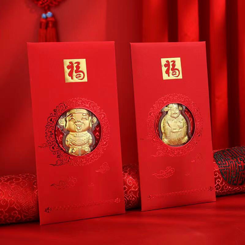 [ HÀNG NHUNG CAO CẤP ] Lì xì THẦN TÀI mạ vàng 999 0,2gr may mắn, vỏ bao nhung có giấy chứng nhận.