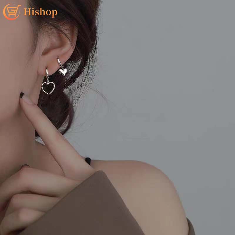 Set khuyên tai mặt hình trái tim thiết kế không đối xứng thời trang cho nữ