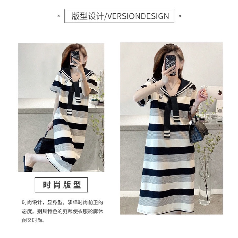 Đầm Thun Cổ Thủy Thủ Kẻ Sọc Phong Cách Preppy Mùa Hè 2022 Cho Nữ