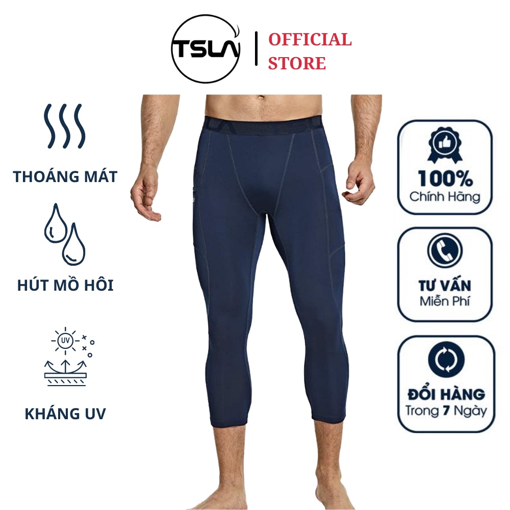 Quần legging combat thể thao nam lửng TSLA có túi chất thu co giãn bó cơ chơi bóng rổ chạy bộ bơi