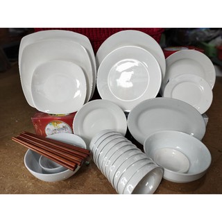 bộ bát đĩa sứ trắng tổng 23 món