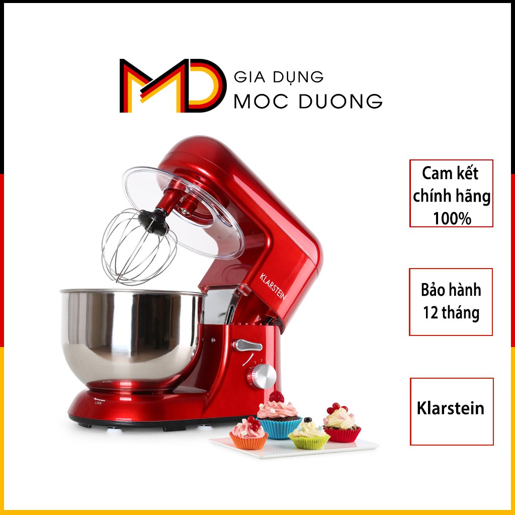 Máy đánh trứng trộn bột KLARSTEIN BELLA ROSSA 1200W, màu đỏ, bát inox, Chính Hãng , Gia dụng Mộc Dương, Nhập Đức