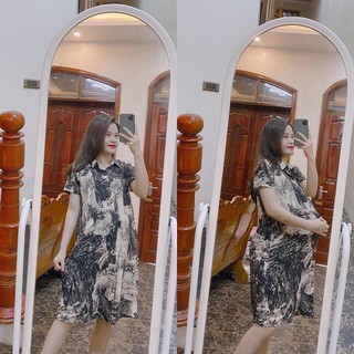 Đầm bầu,váy bầu sơ mi hoa chất lụa siêu mát