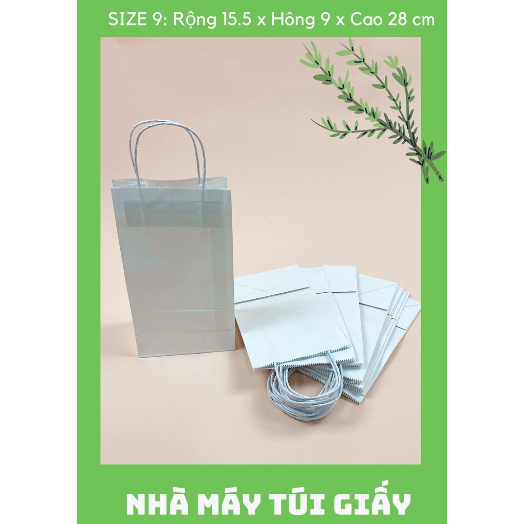 100 chiếc túi giấy kraft Nhật màu trắng Size 9 -15.5x9x28cm CÓ QUAI