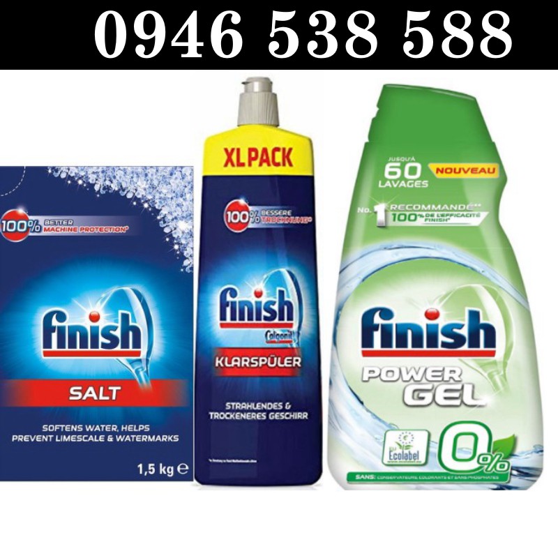 Combo Nước rửa bát Finish hữu cơ 900ml + Muối Finish 1.5kg + Nước làm bóng Finish 750ml00