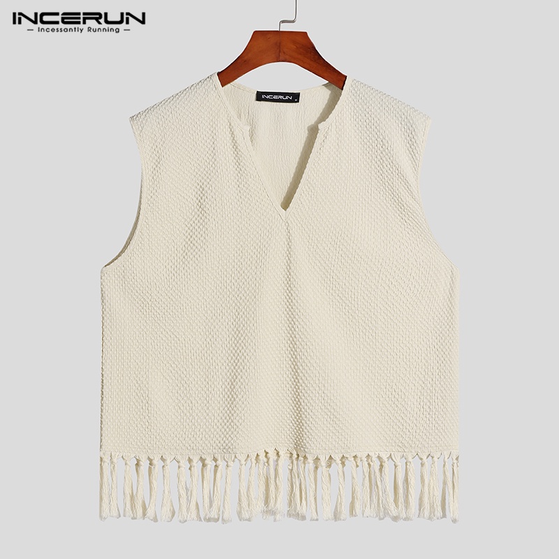 Áo thun ba lỗ INCERUN cổ v phối tua rua thời trang mùa hè cho nam