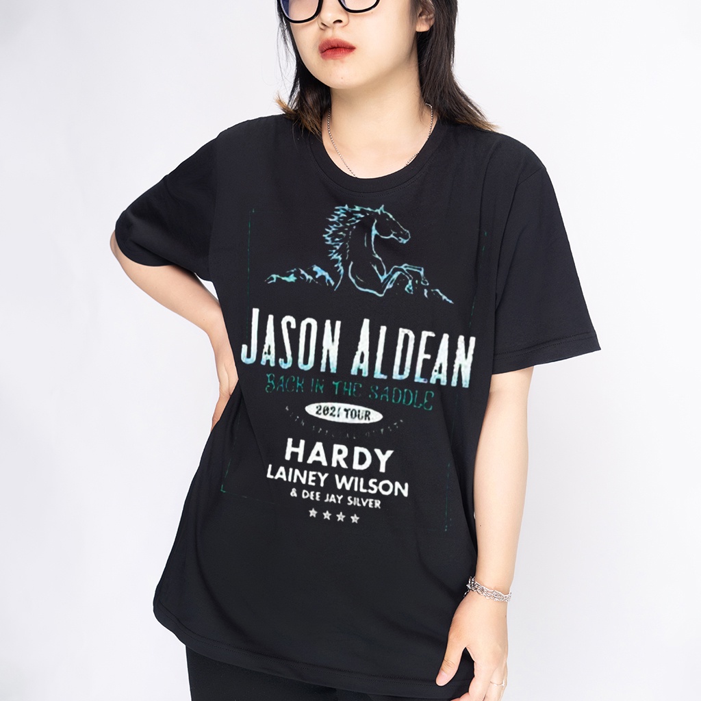 TJtv /Áo thun Wright Jason Aldean ca sĩ 2021 Back in the Saddle Concert phong cách streetwear form rộng!
