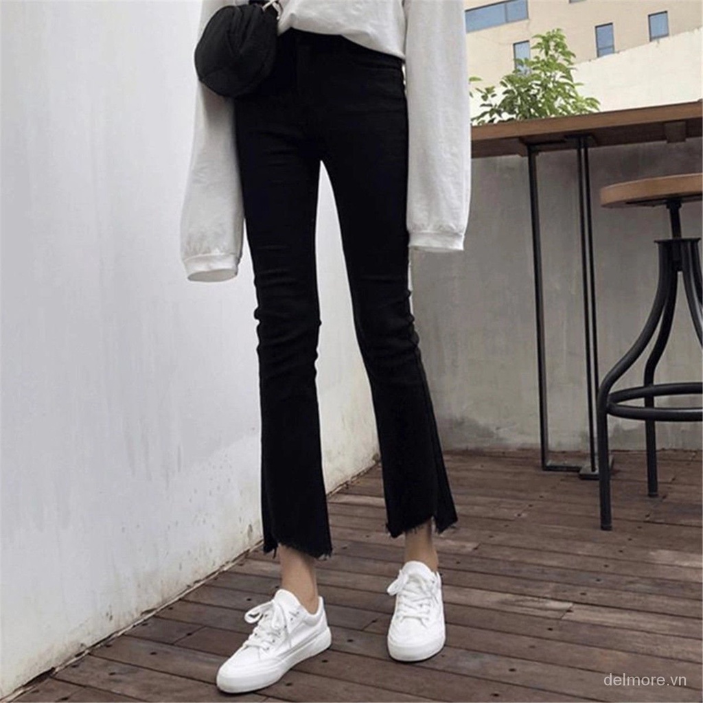 Quần legging mỏng ôm dáng màu đen rách gối thời trang xuân thu cho nữ