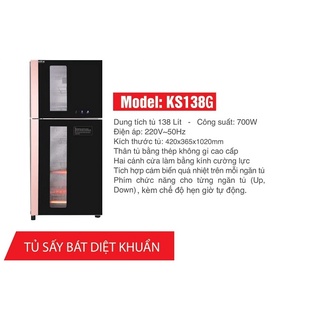 Tủ Sấy khử trùng Bát Đĩa Kohn KS138G ( Công nghệ diệt khuẩn ánh sáng hồng ngoại kết hợp Ozon)- Bảo hành 24 tháng