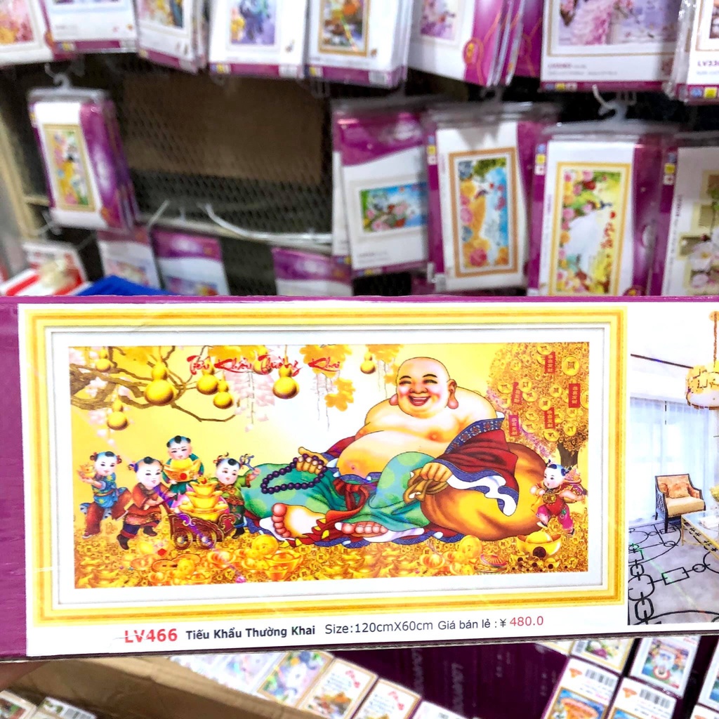 Tranh đính đá phật di lạc KT:120x60cm,tranh gắn đá chưa gắn.