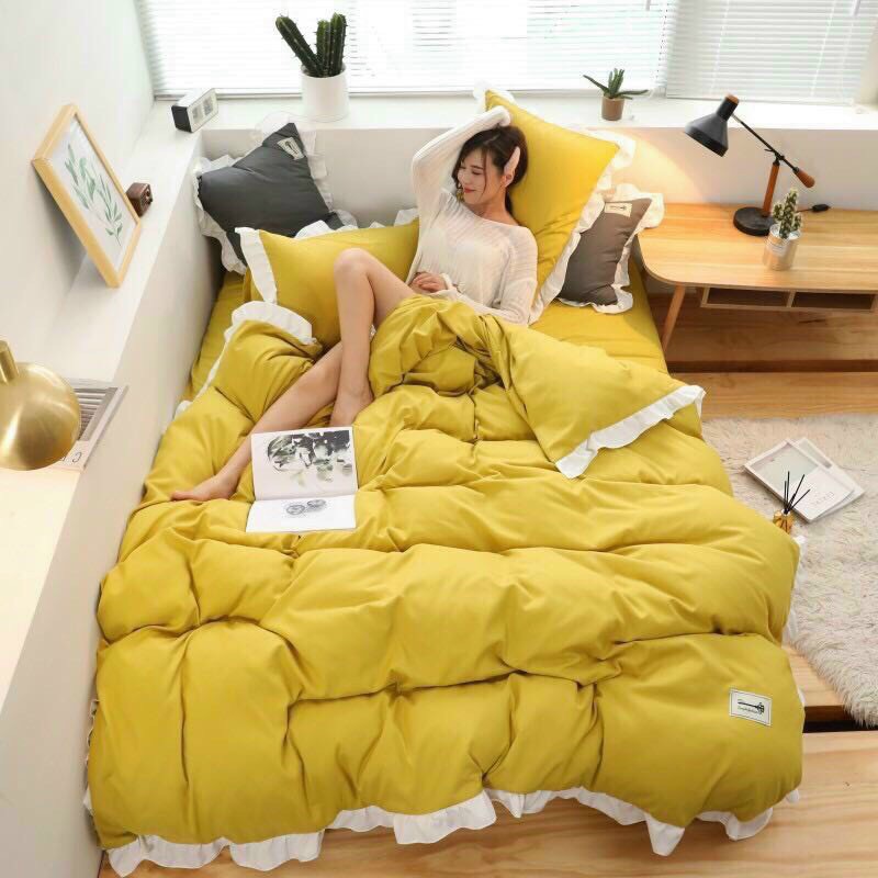 Bộ chăn ga Cotton Tici bèo dài M2T bedding chăn ga Hàn Quốc đủ màu đủ size miễn phí bo chun