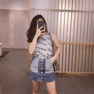Chân váy jeans pha sọc