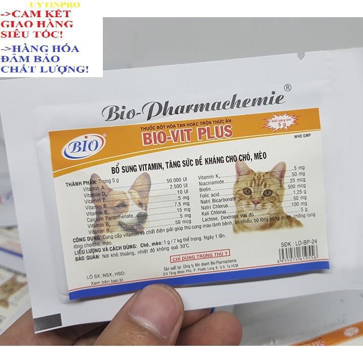 BỘT BỔ SUNG VITAMIN, TĂNG SỨC ĐỀ KHÁNG CHO CHÓ MÈO Bio Vit Plus gói 5g