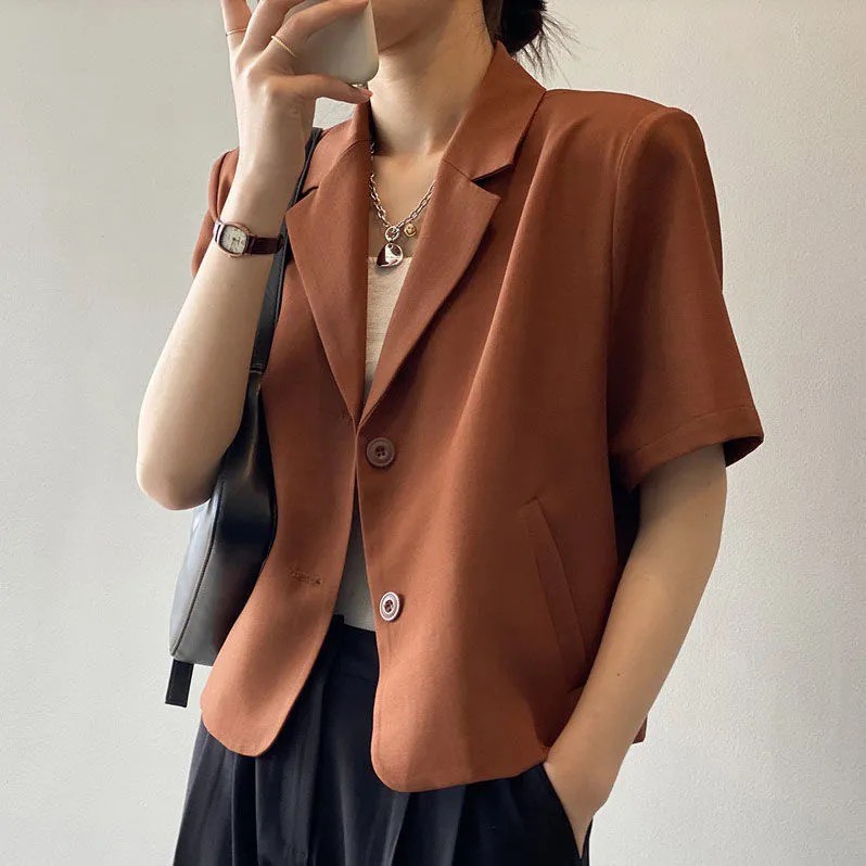 Áo blazer vest nữ ngắn tay form suông vải mịn Hàn Quốc