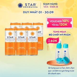 Trà KOMBUCHA - Vị Cam Đào / Peach Paradise ( Thùng x 12 Lon ) STAR KOMBUCHA.