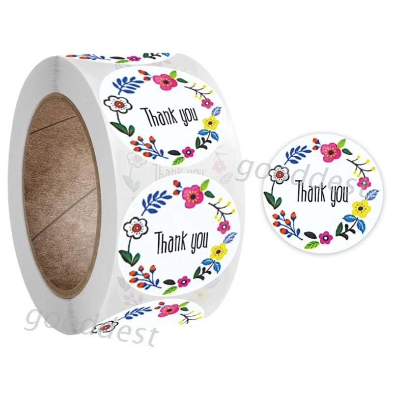 （good） 500Pcs/Roll Round Floral Thank You Stickers Wedding Gift Packaging Seal Labels