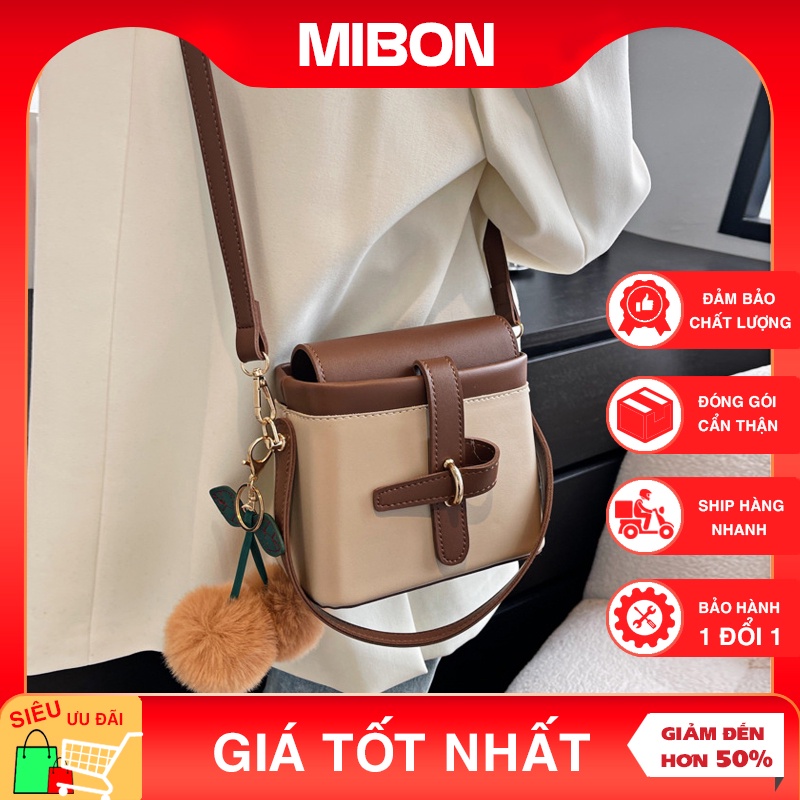 Túi xách nữ đẹp đeo chéo cao cấp thời trang sang trong khóa dải ngang kèm bông phong cách Hàn Quốc