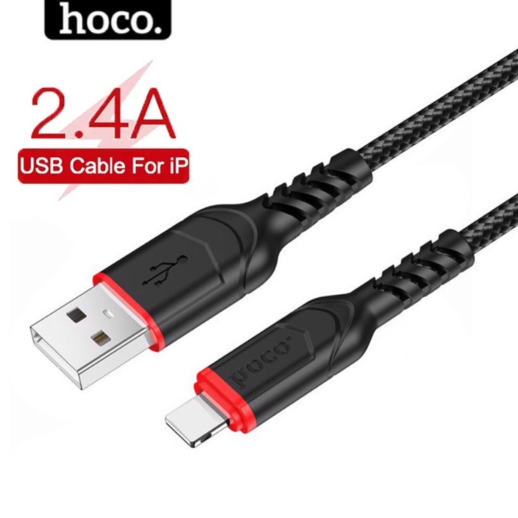 Dây sạc ip bọc dù HOCO dài 1m 2m 3m - Cáp nhanh 2.4a dùng cho iphone 7 8 plus x xsmax 11 12 13pro .. hocomall