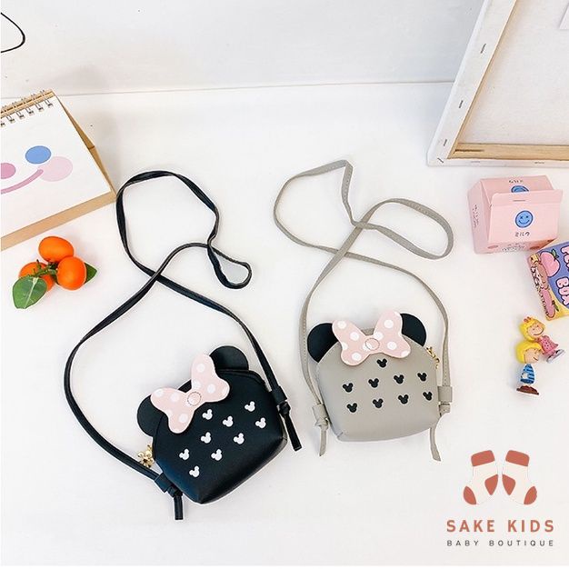 Túi đeo chéo Nơ Mickey chất da mềm nhiều màu đáng yêu cho bé gái kiểu dáng Hàn Quốc mẫu mới nhất TMIC