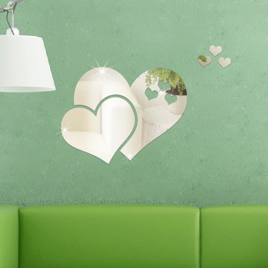 Decal Tự Làm Để Trang Trí Nhà Hình Trái Tim Bằng Gương Có Thể Tháo Dời